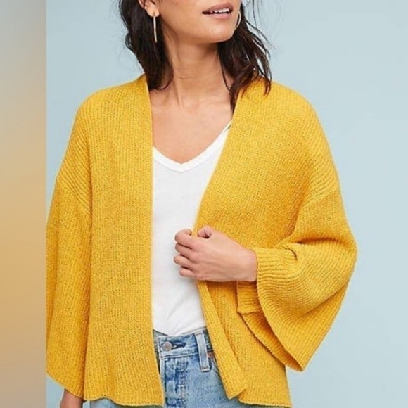 Anthropologie Sweaters - Anthropologie Mustard Yellow Knit Boxy Wide Sleeves Cardigan One Size